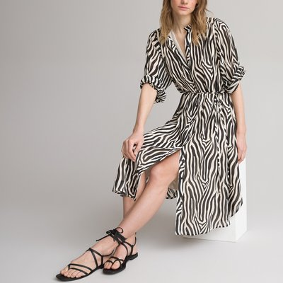 Recycled Animal Print Dress with High Neck LA REDOUTE COLLECTIONS