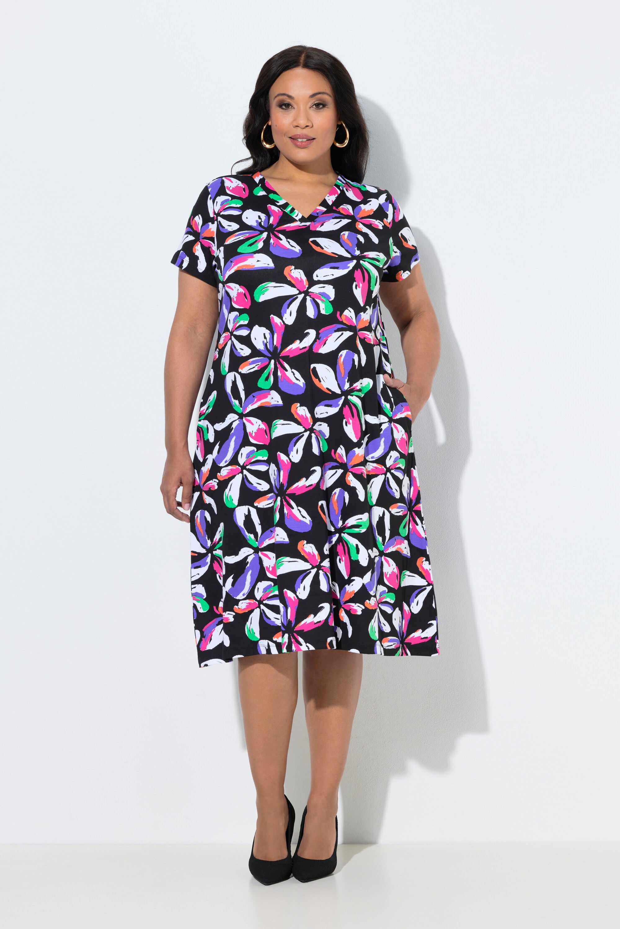 Robe midi motif floral, avec poches, ULLA POPKEN