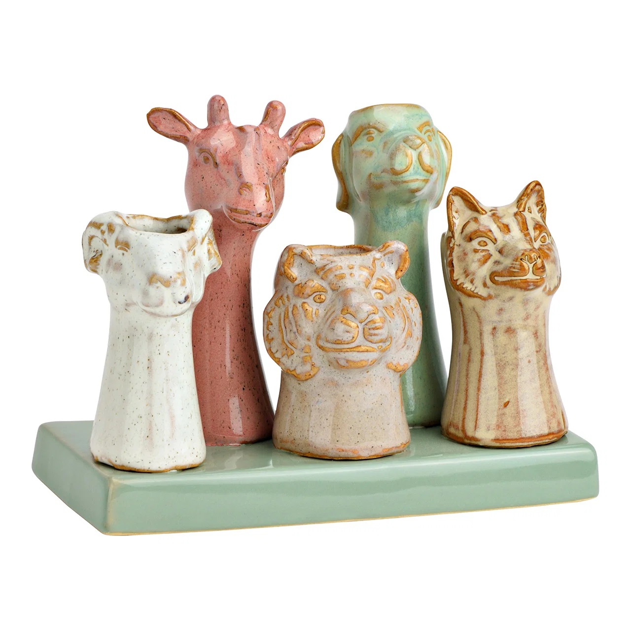 Vase tetes d animaux en faience, EDEN