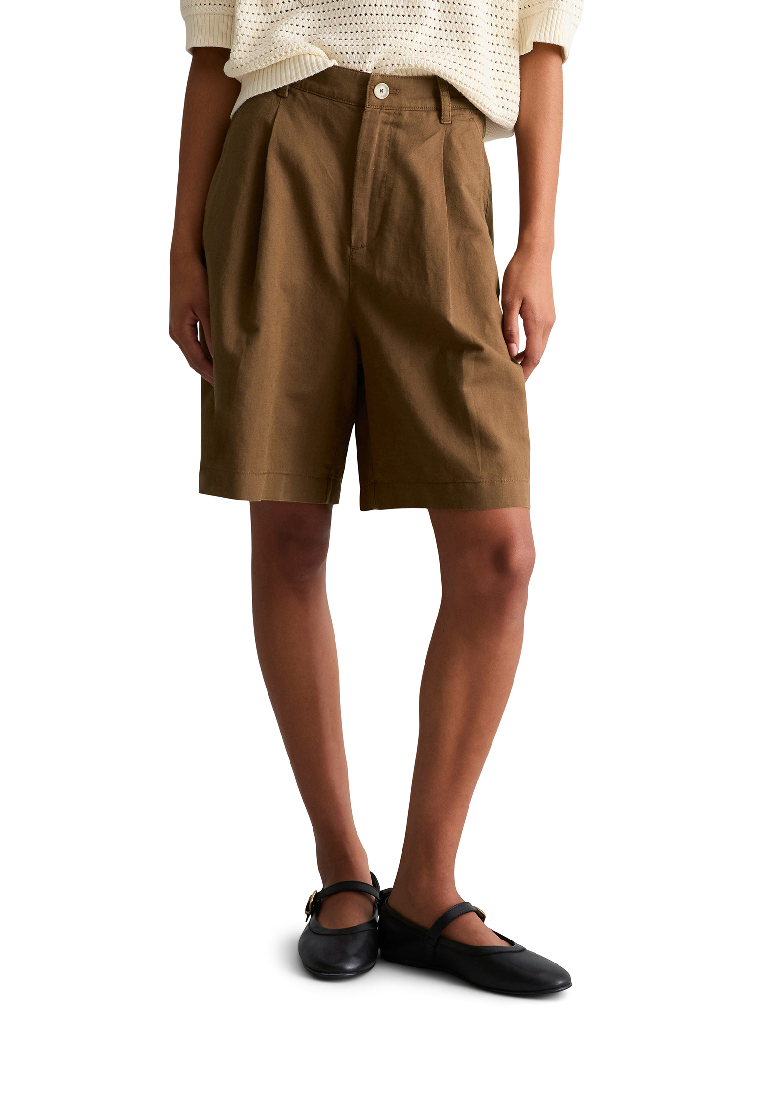 Short à pinces regular en mélange de lin et de coton, MARC O’POLO DENIM