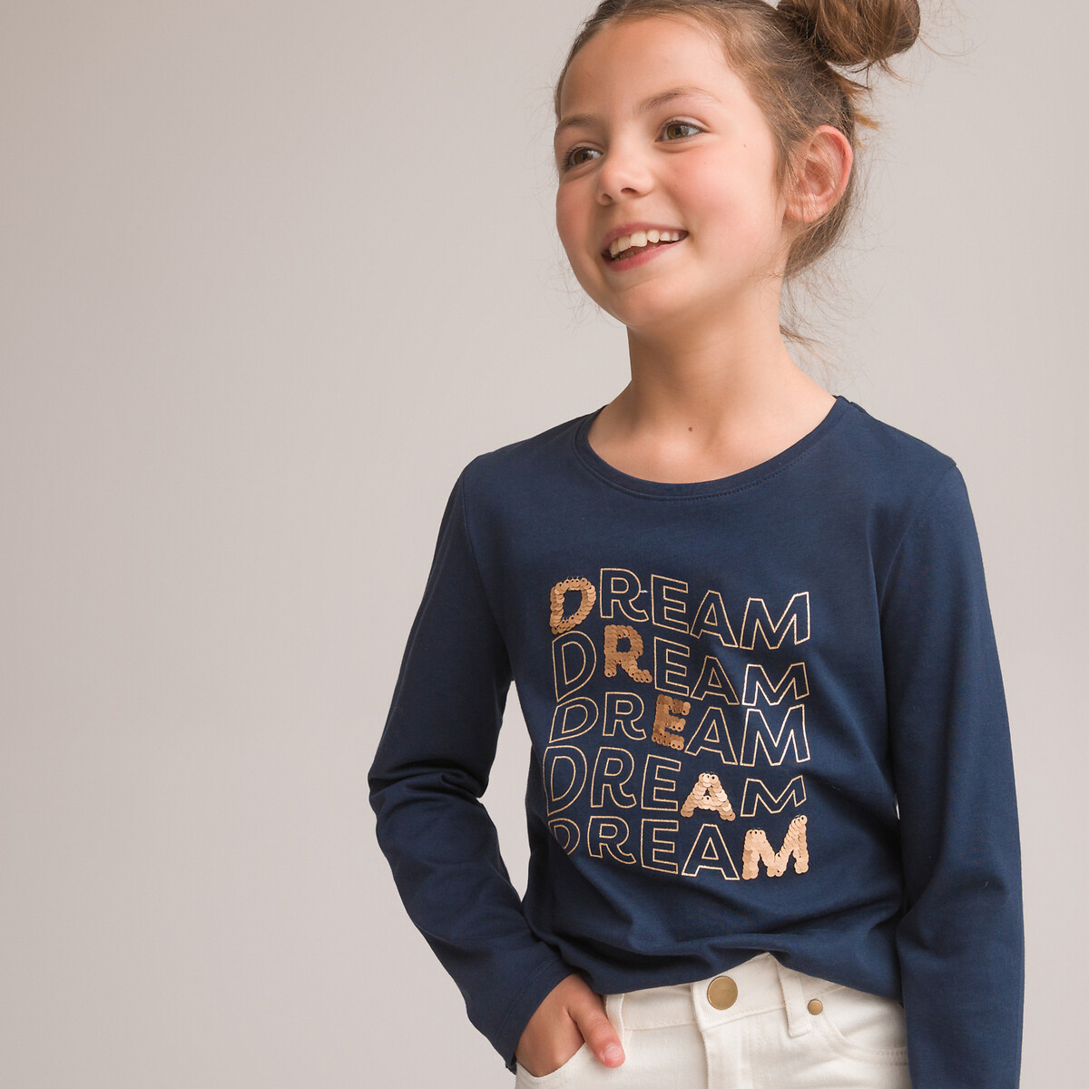 Glittery Dream Print T-Shirt in Cotton with Sequin Details