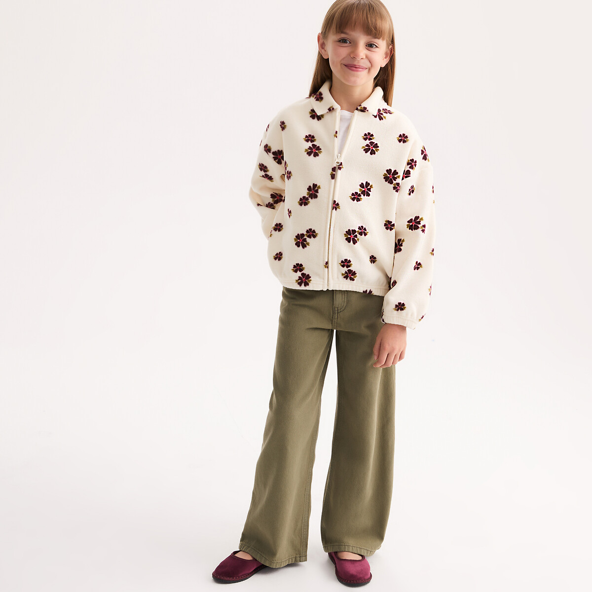 Floral Print Fleece Zip-Up Jacket, LA REDOUTE COLLECTIONS