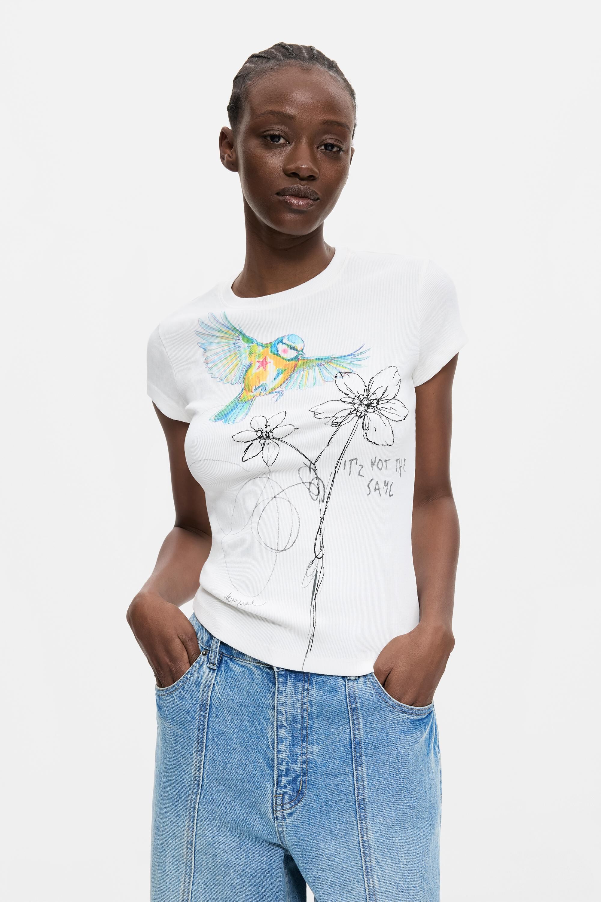 T-shirt à imprimé fleur, DESIGUAL