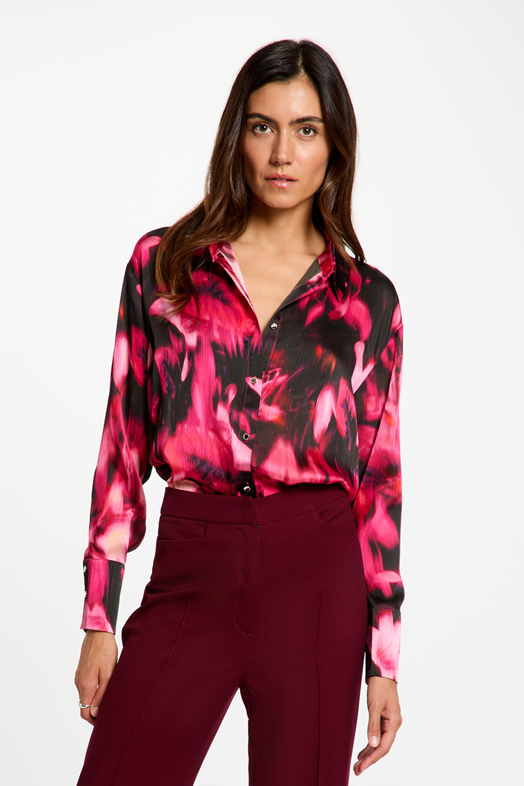 Chemise satinée col à revers, MORGAN