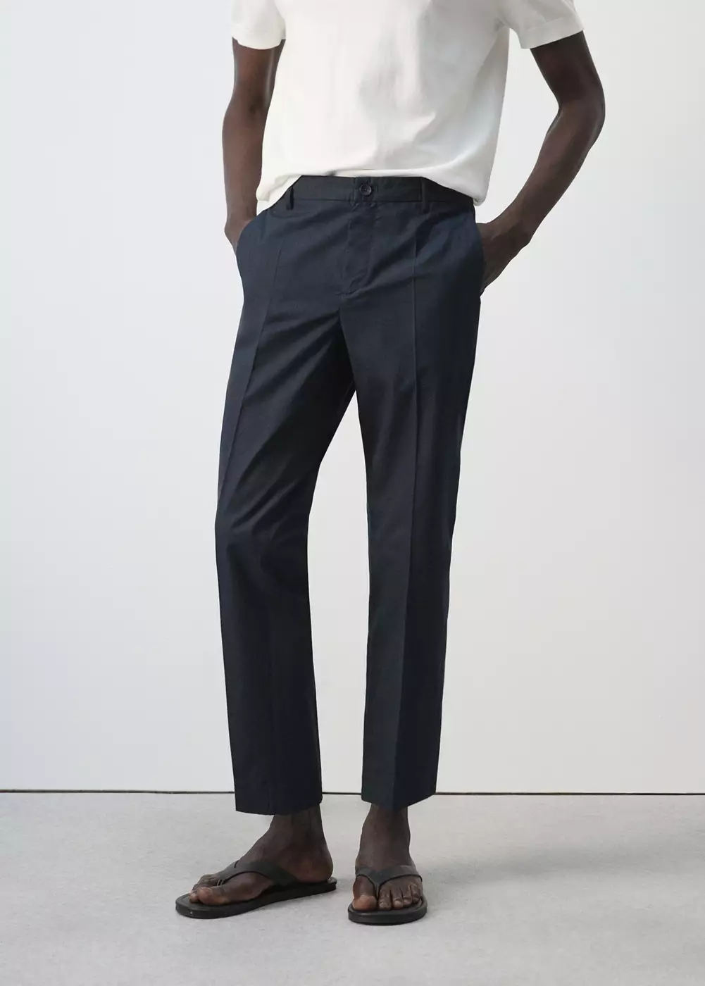 Pantalon slim fit cropped coton mélangé, MANGO MAN