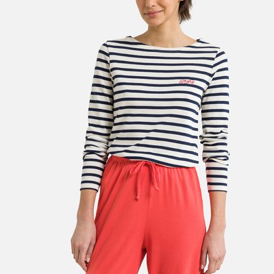 Striped Organic Cotton T-Shirt with Crew Neck and Long Sleeves MAISON LABICHE