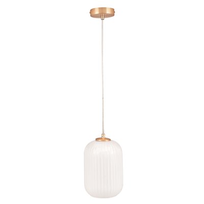White Ribbed Glass and Gold Metal Detail Pendant Light SO'HOME