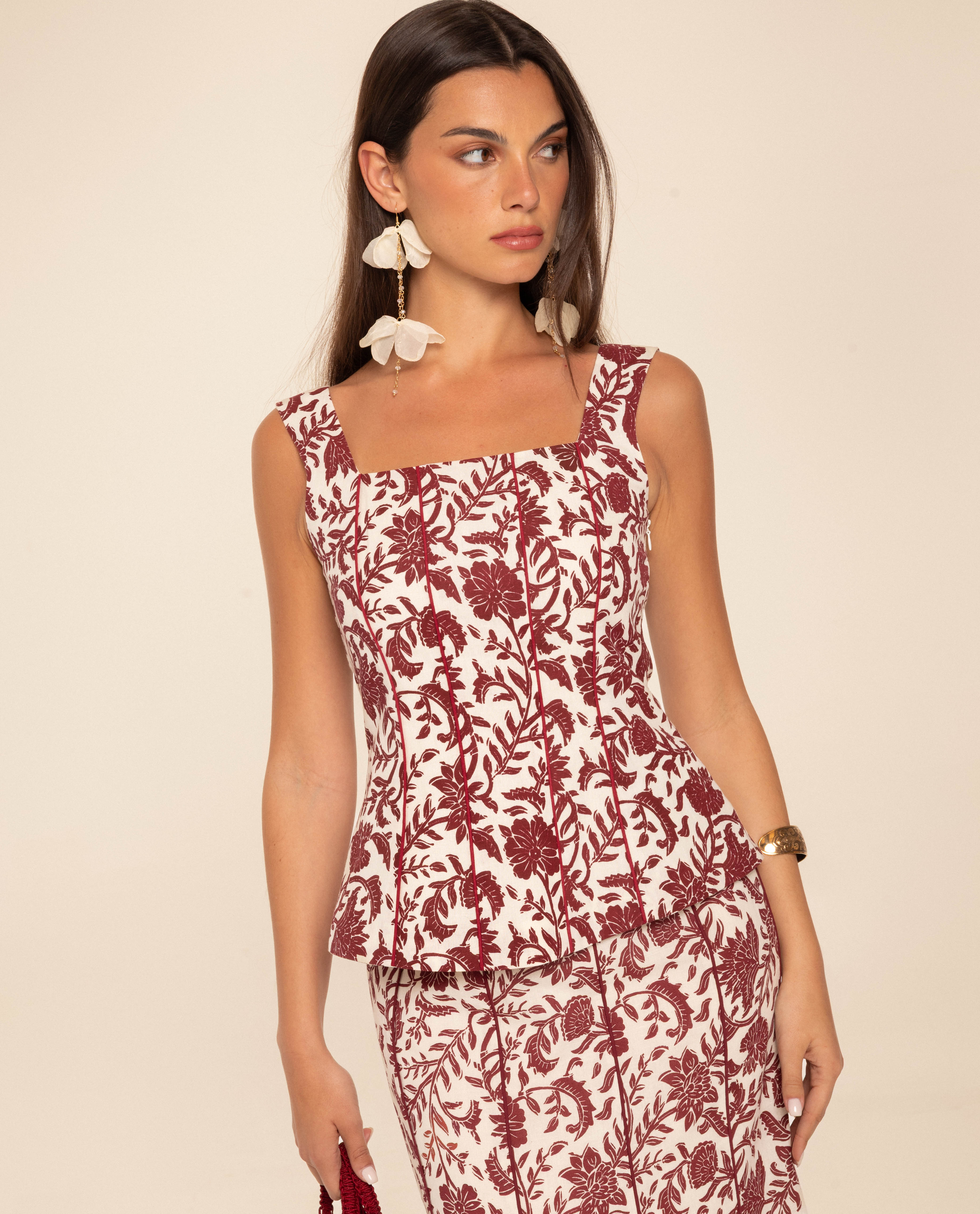 Top bustier imprimé avec passepoils, THE-ARE