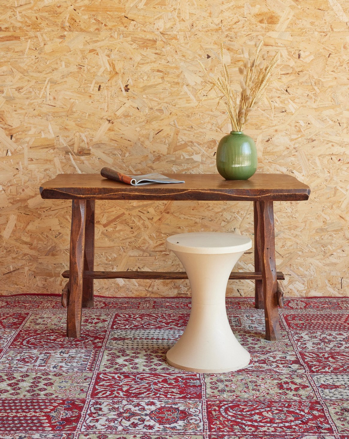 Table d'appoint brutaliste en bois Francine N°941 - Bon état, DEBONGOUT