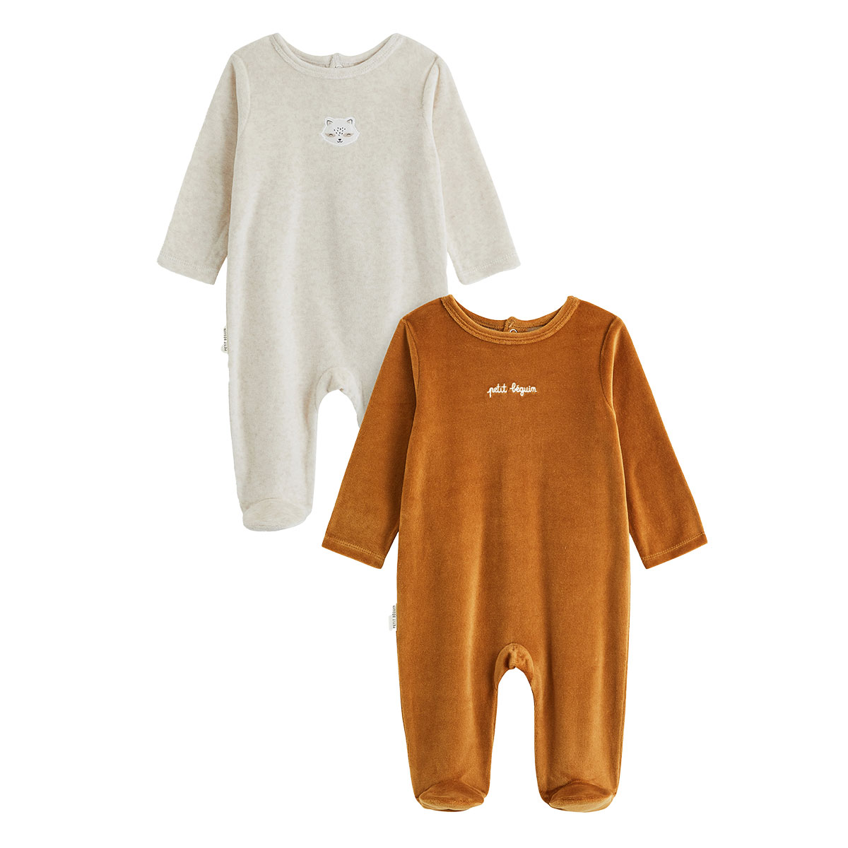 Lot de 2 pyjamas bébé en velours, PETIT BEGUIN