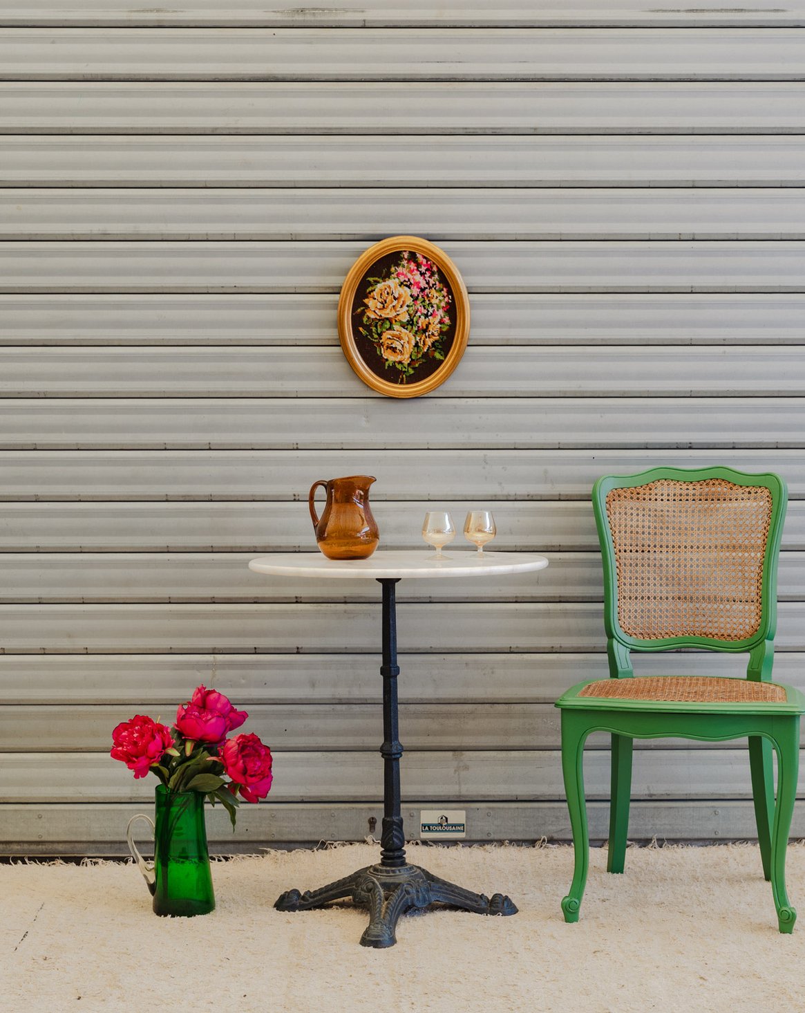Table à manger bistro en marbre et fer Denise N°1209 - Bon état, DEBONGOUT