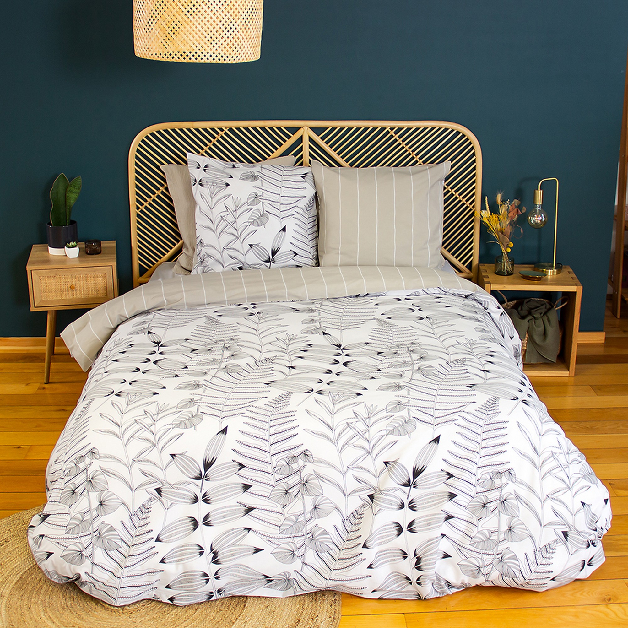 Parure de lit - housse de couette avec taies en coton, EDEN