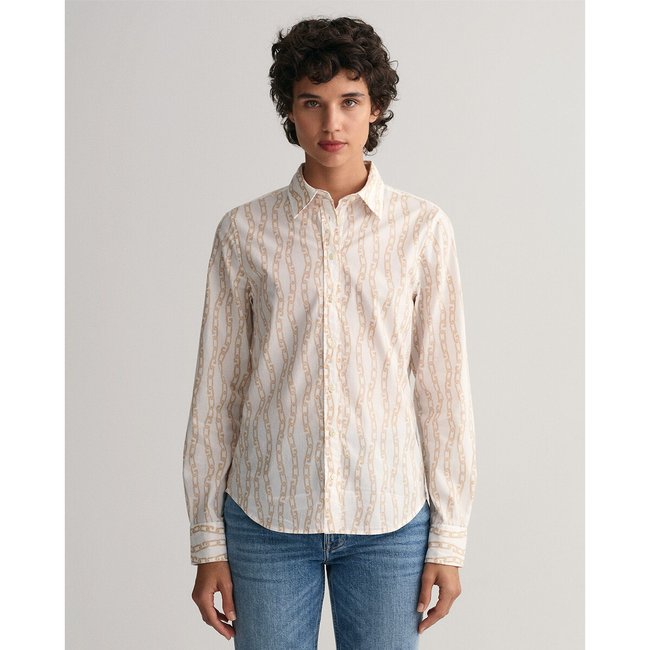 Striped Cotton Shirt with Long Sleeves, light beige, GANT