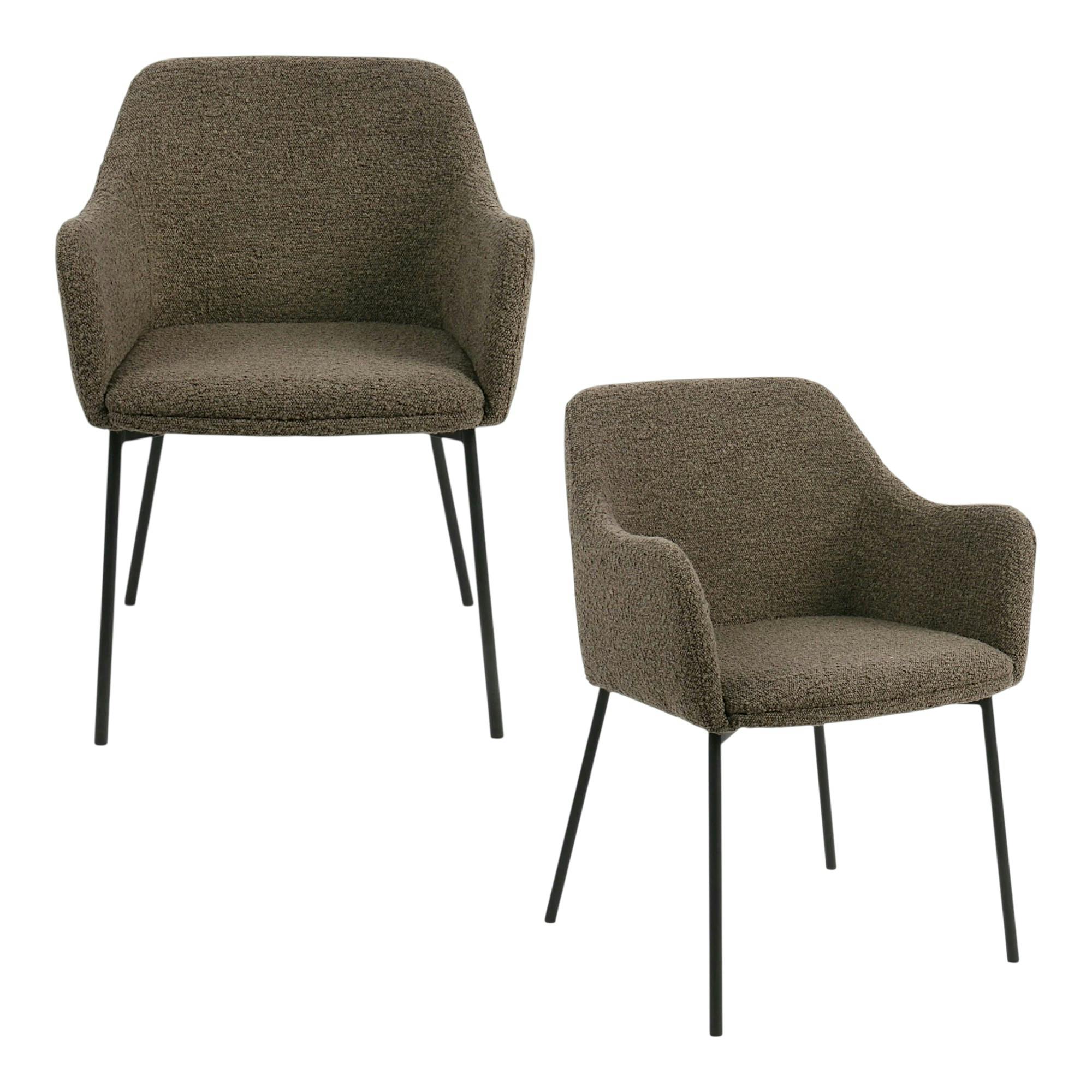 Fauteuil de table bouclette marron pieds métal noir (lot de 2) BERLIN, PIER IMPORT