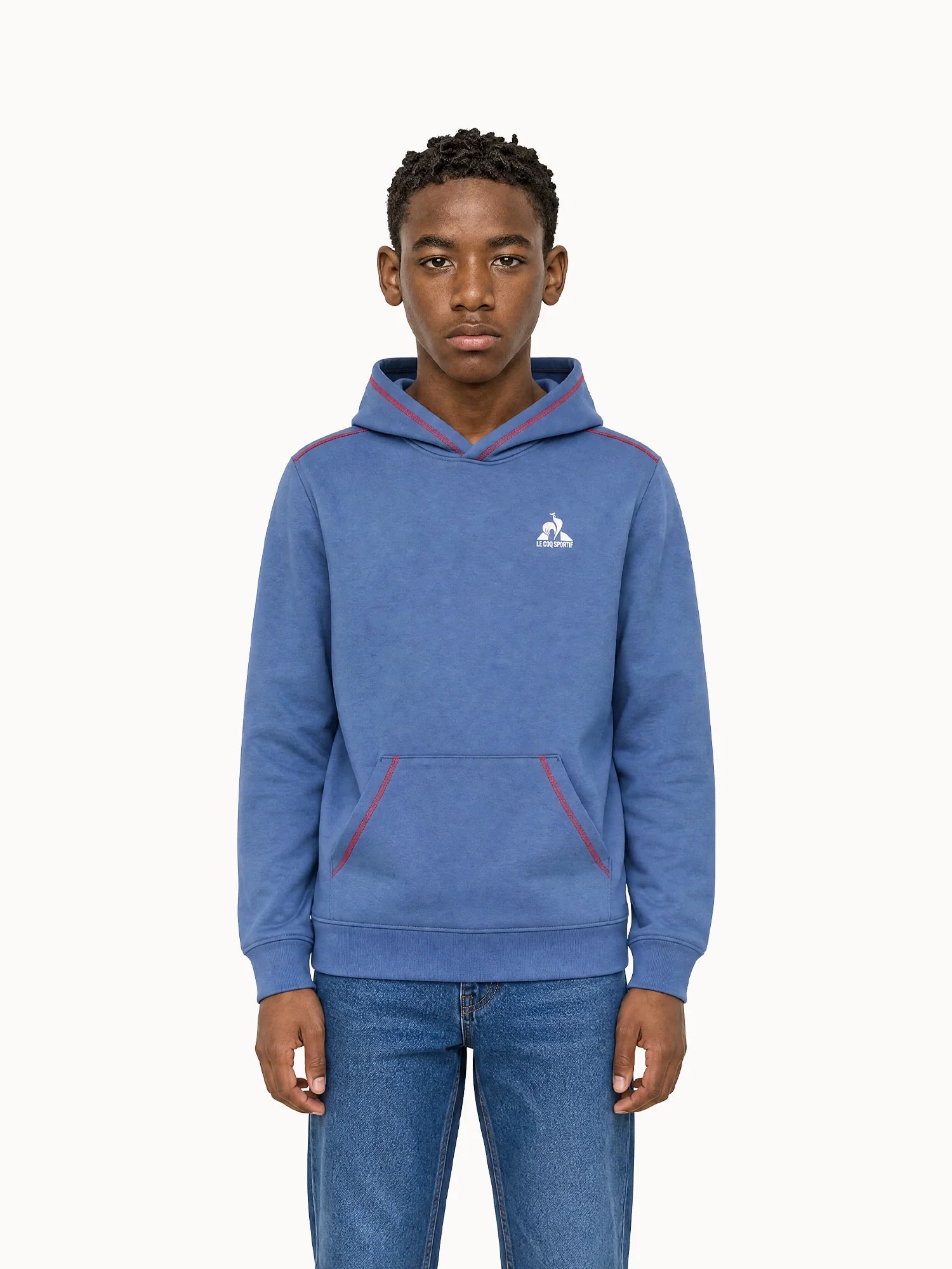Sweat à capuche en molleton léger avec bandes contrastées Tricolores, LE COQ SPORTIF
