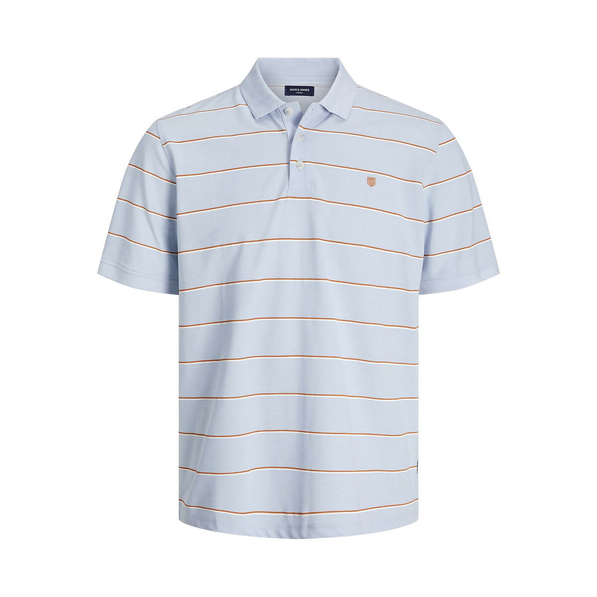 Image of Striped Polo Shirt in Cotton Mix with Short Sleeves