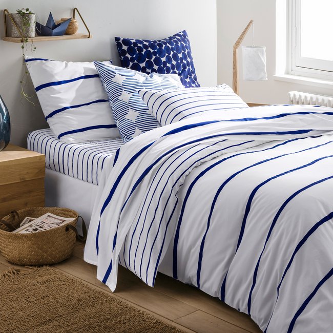 Glenans Nautical Striped 100% Cotton Duvet Cover, blue/white, LA REDOUTE INTERIEURS