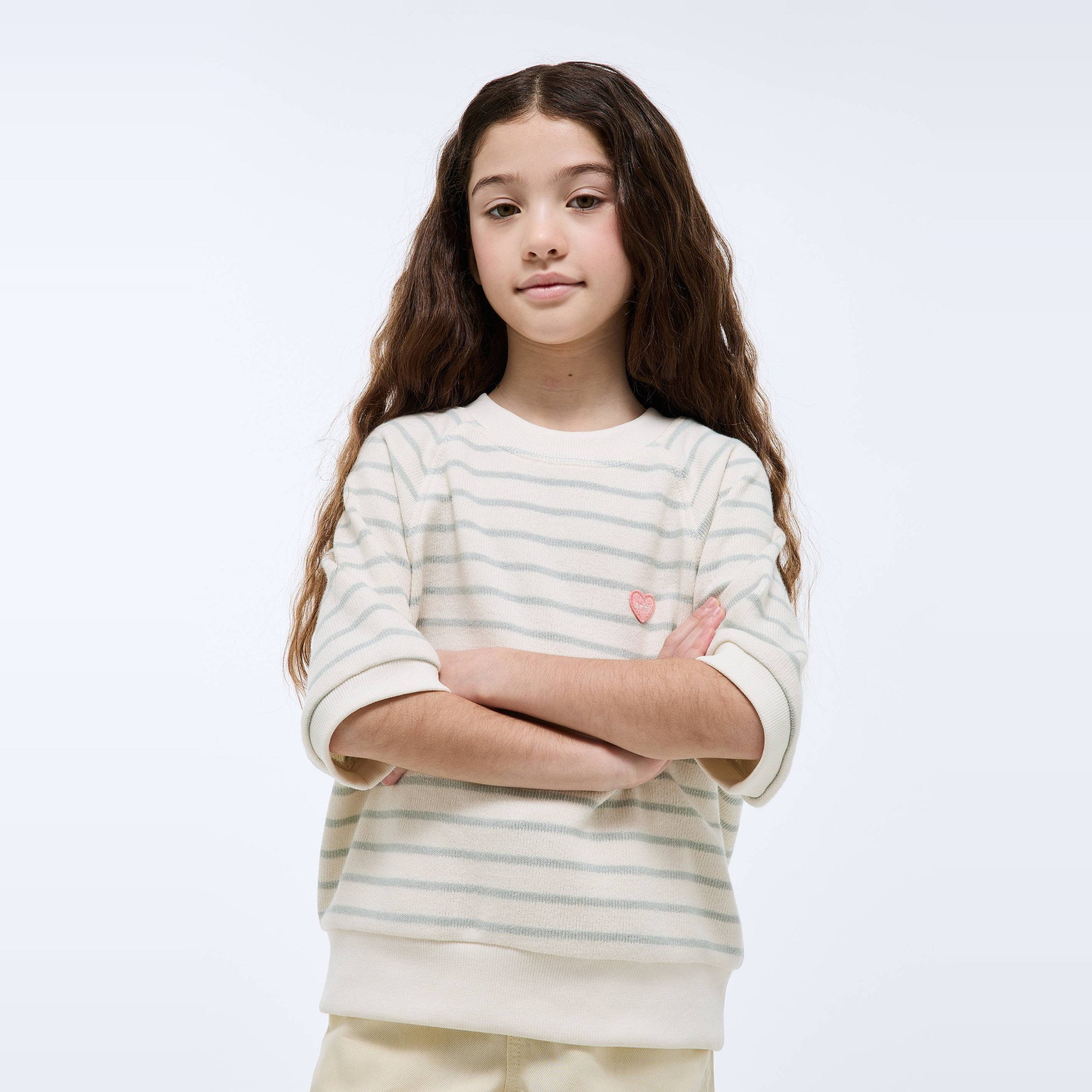 Sweat rayé manches courtes contenant du coton, MONOPRIX