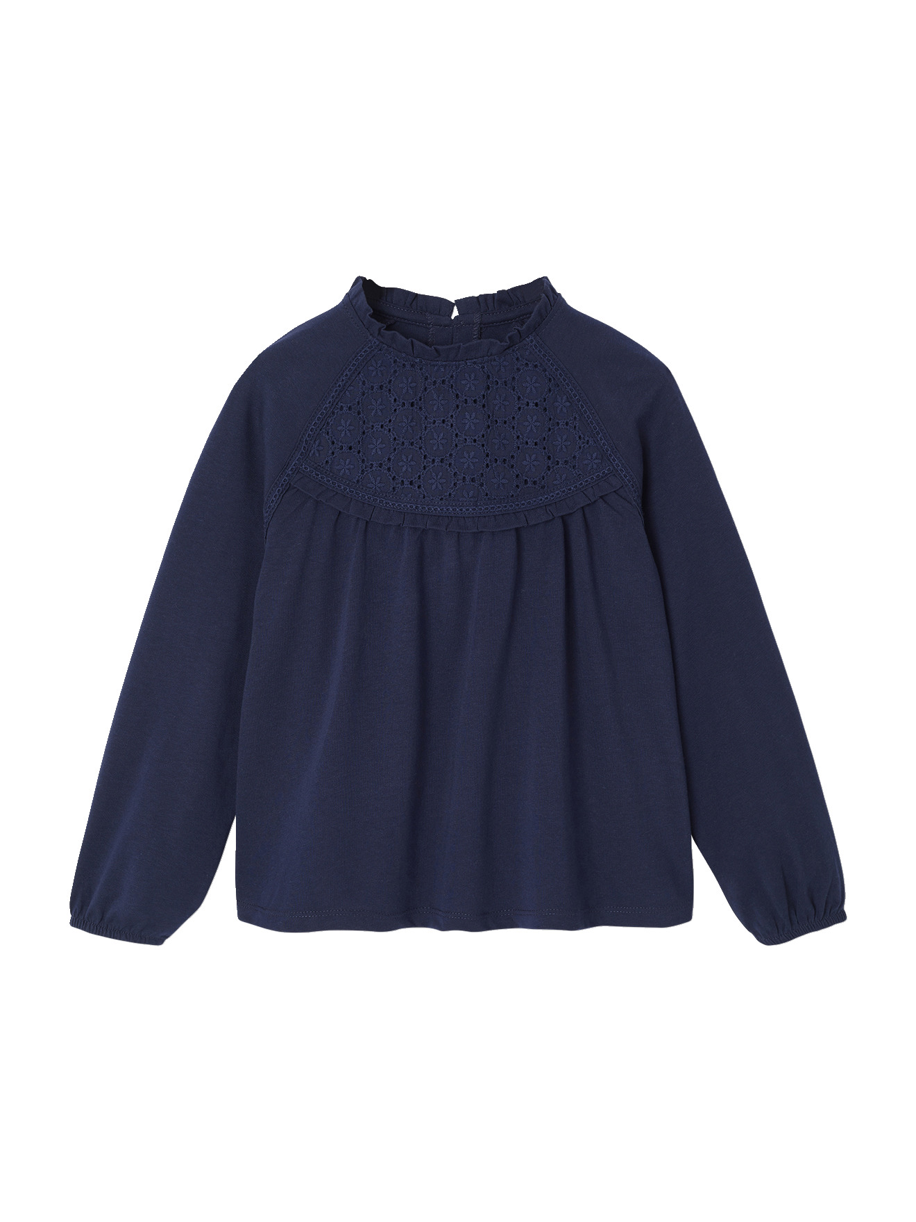 Tee-shirt blouse détail en broderie anglaise manches longues, VERTBAUDET