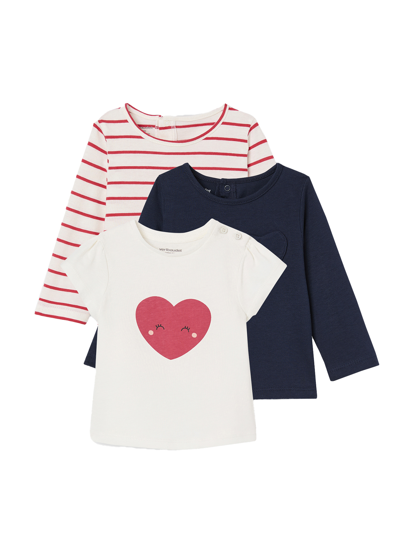 Lot de 3 t-shirts manches longues, VERTBAUDET
