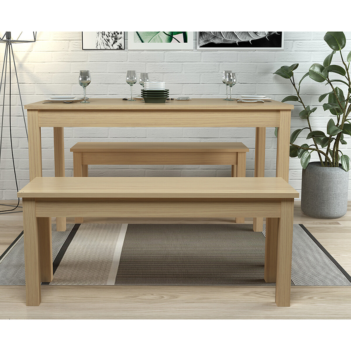 Oak effect dining table and benches set So home La Redoute