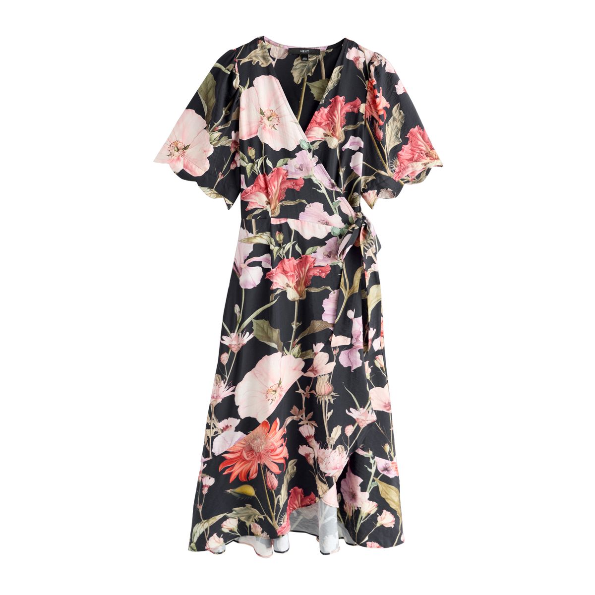Robe portefeuille mi-longue festonnée, NEXT