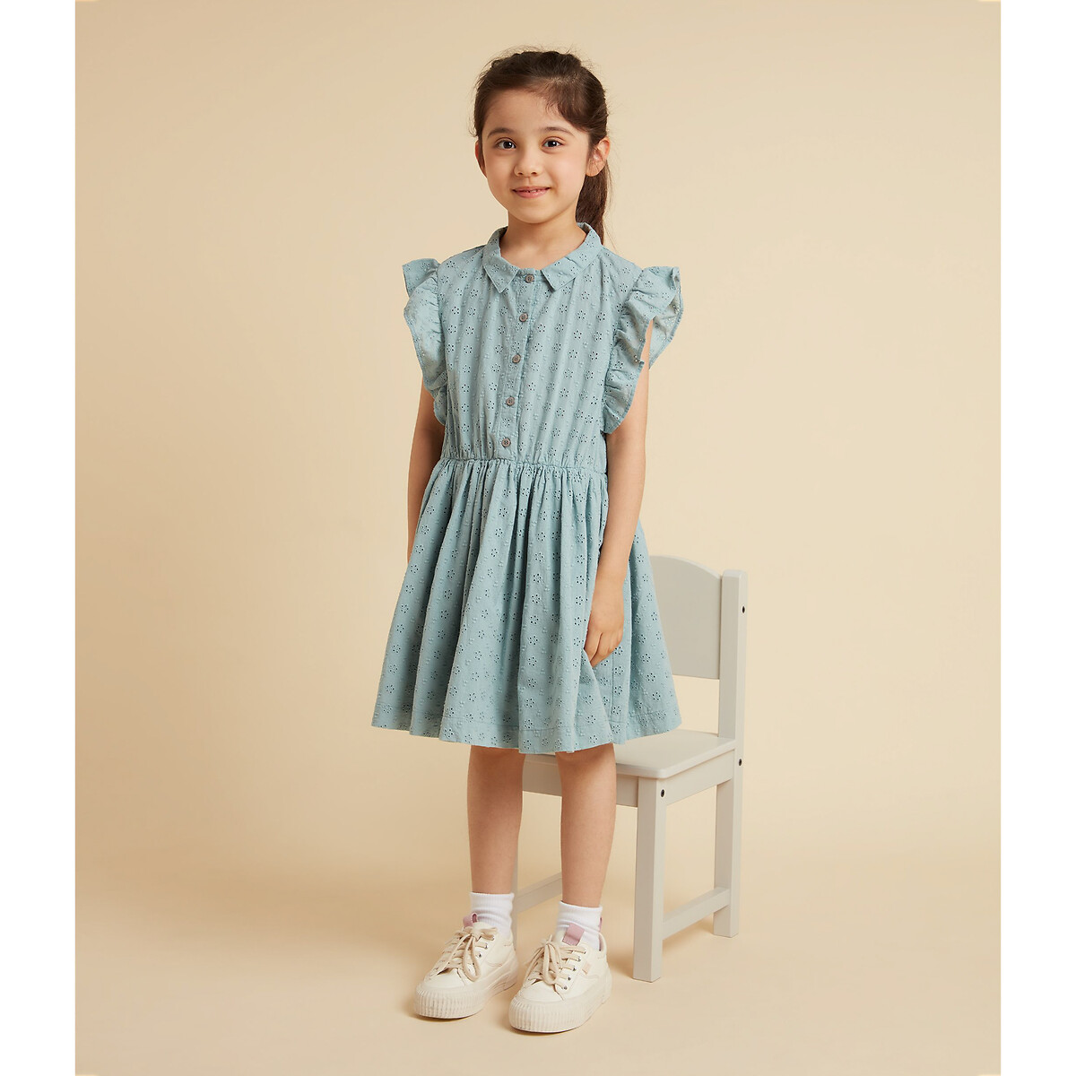 Cotton Broderie Anglaise Dress with Ruffles