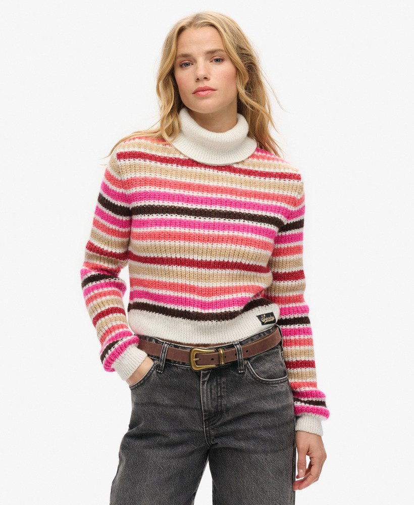 Pull court rayé à col roulé, SUPERDRY