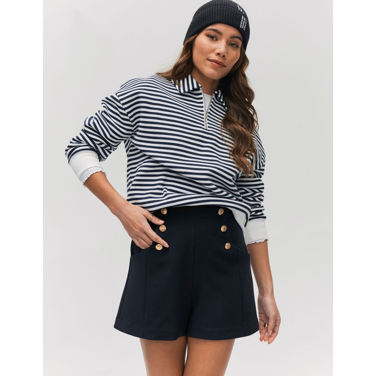 Short à boutons fantaisie bleu foncé Bzb | La Redoute