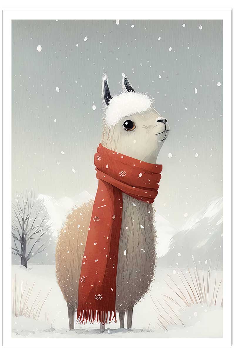 Affiche enfant lama et son écharpe, HEXOA