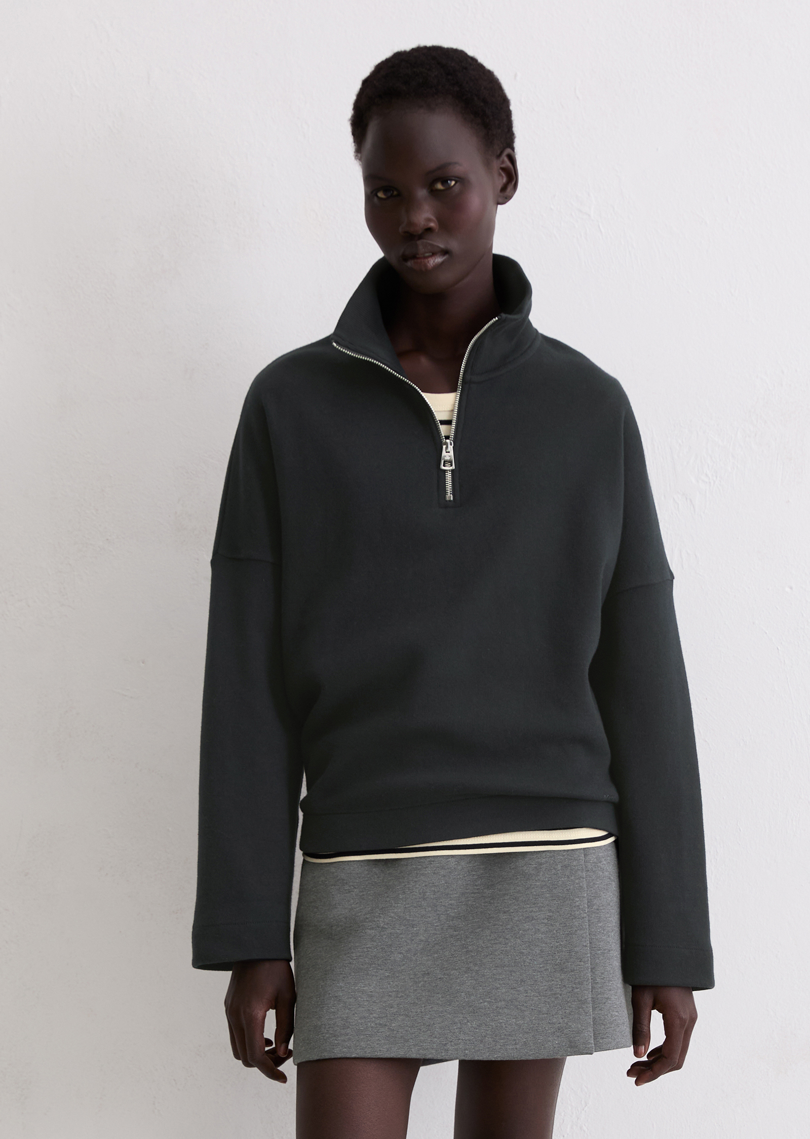 Sweat-shirt à demi-zip relaxed en coton organique doux, MARC O'POLO