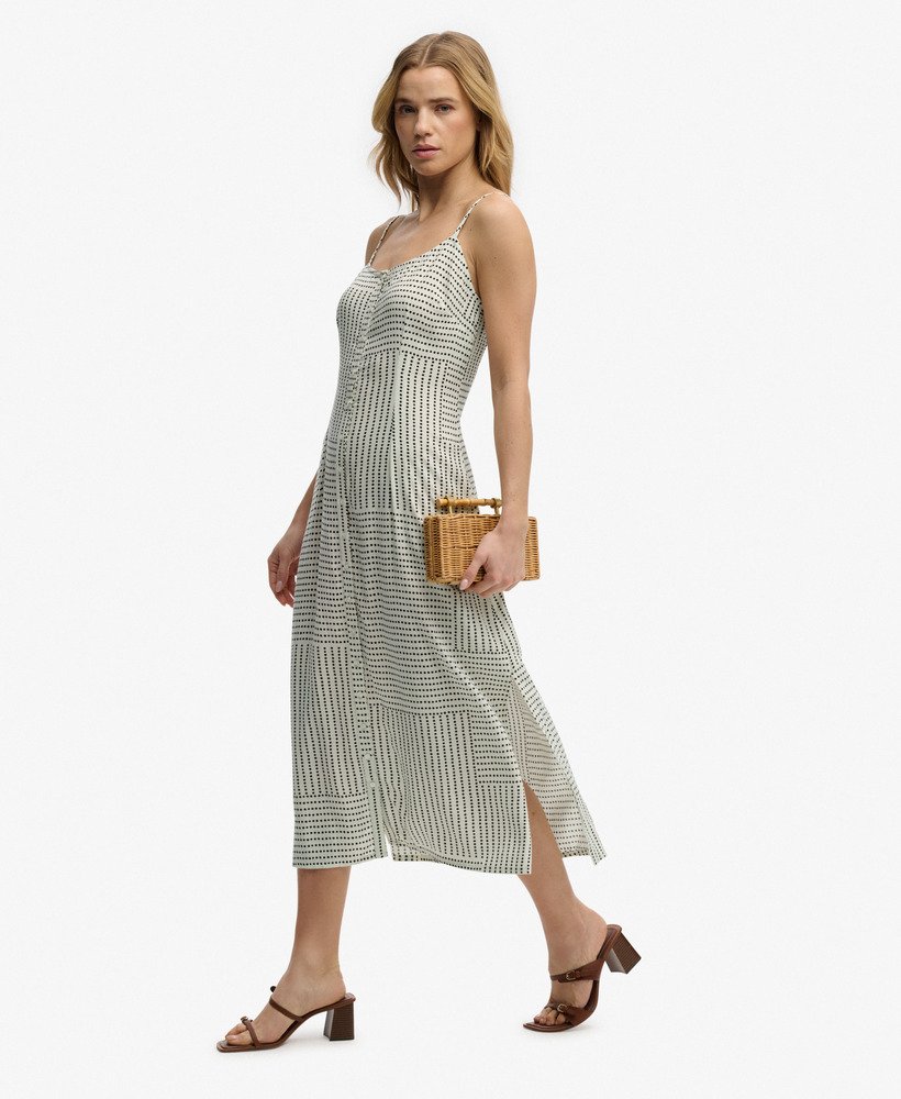Robe Midi Bretelles Boutonnée à Motif, SUPERDRY