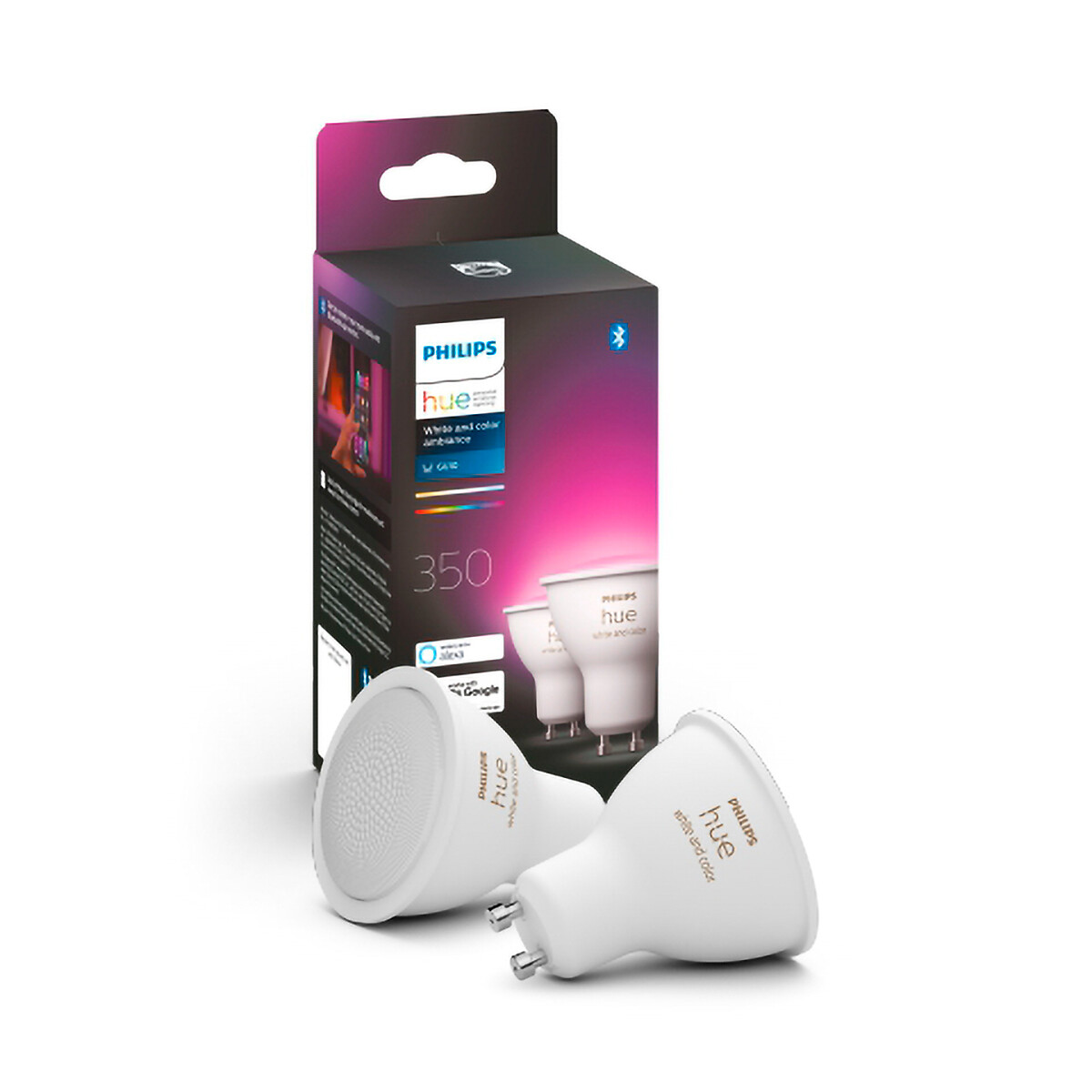 Pack of 2 hue white/colour ambiance bulbs 4.3w gu10 - white, white, Philips  Hue