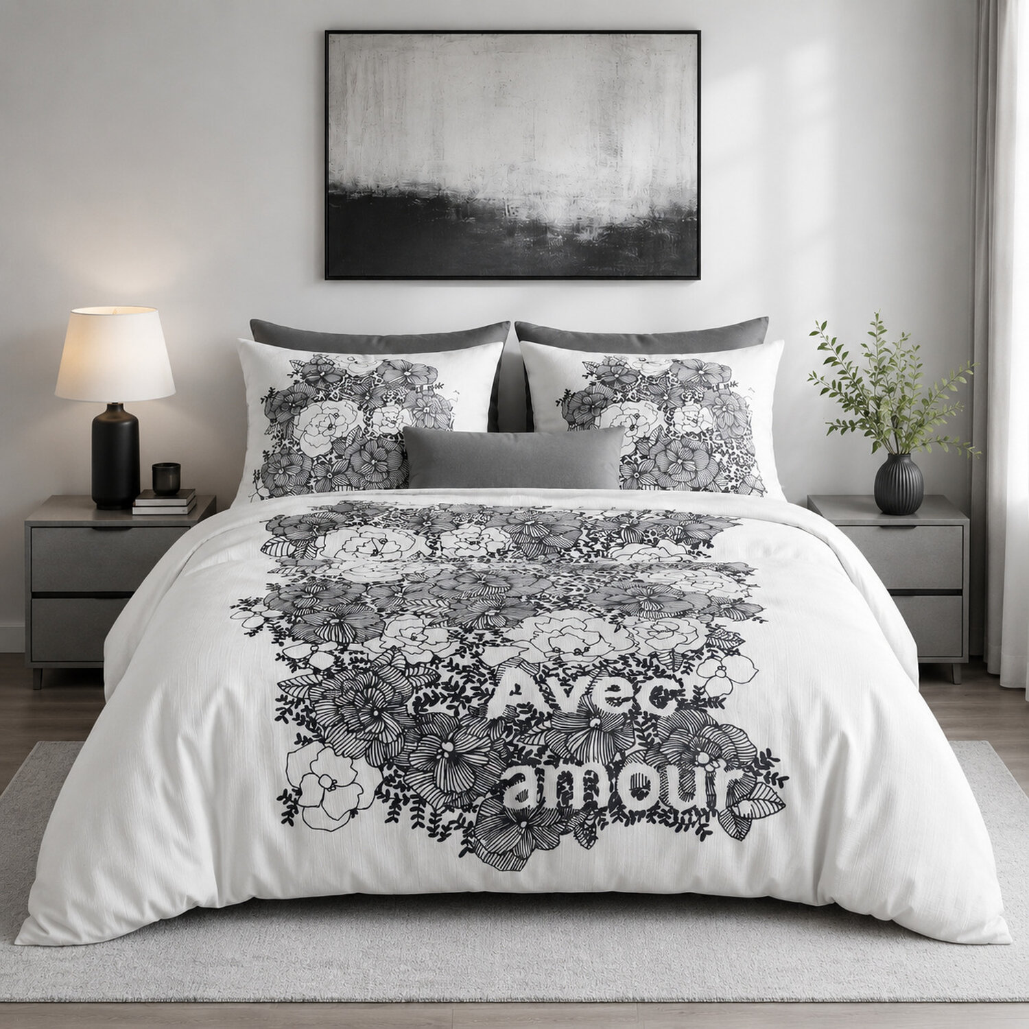 Parure housse de couette en coton imprimée, Avec amour, C DESIGN HOME TEXTILE