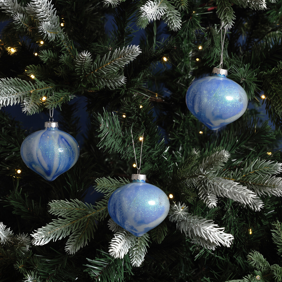 Set of 3 Blue Irridescent Baubles, SO'HOME
