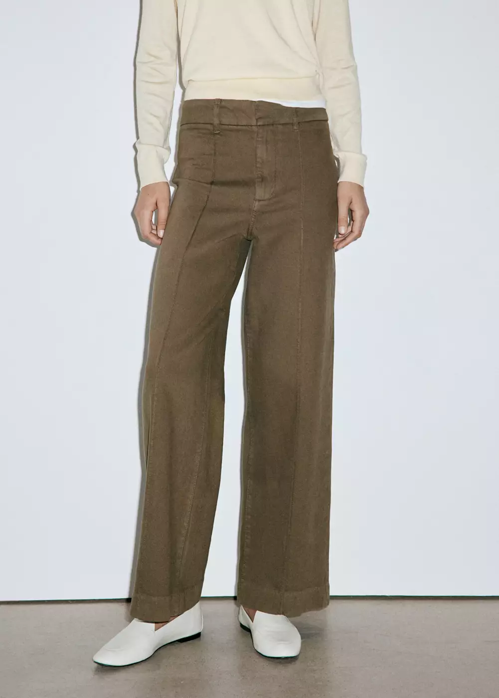 Jean large taille haute à coutures, MANGO