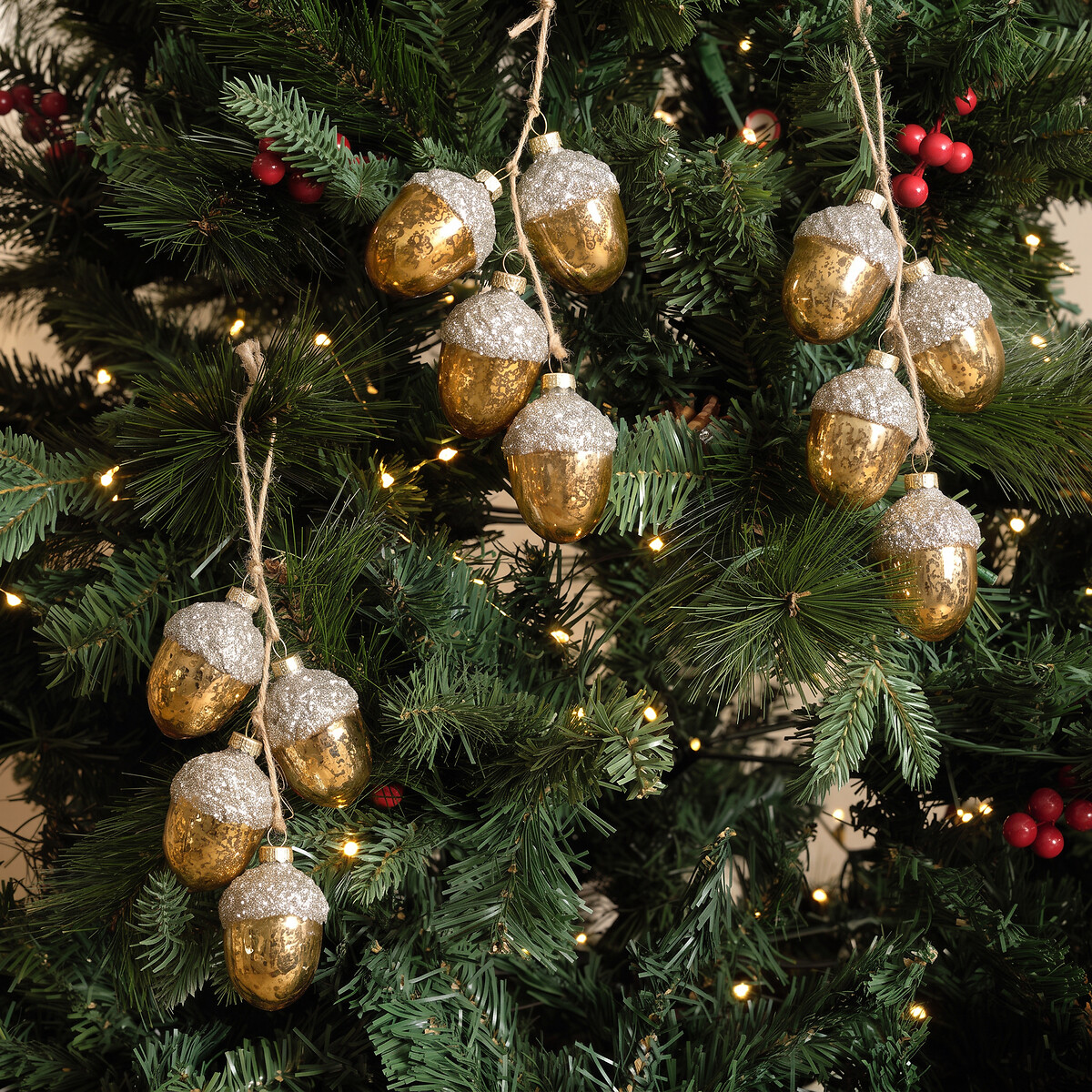 Set of 3 Woodland Accorn Baubles, SO'HOME