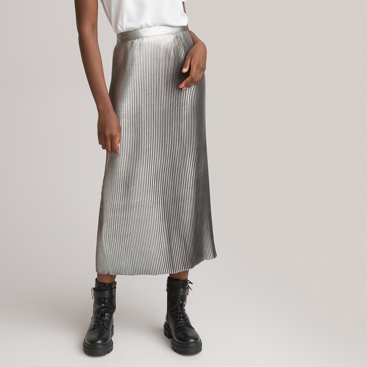 Recycled Pleated Lamé Skirt