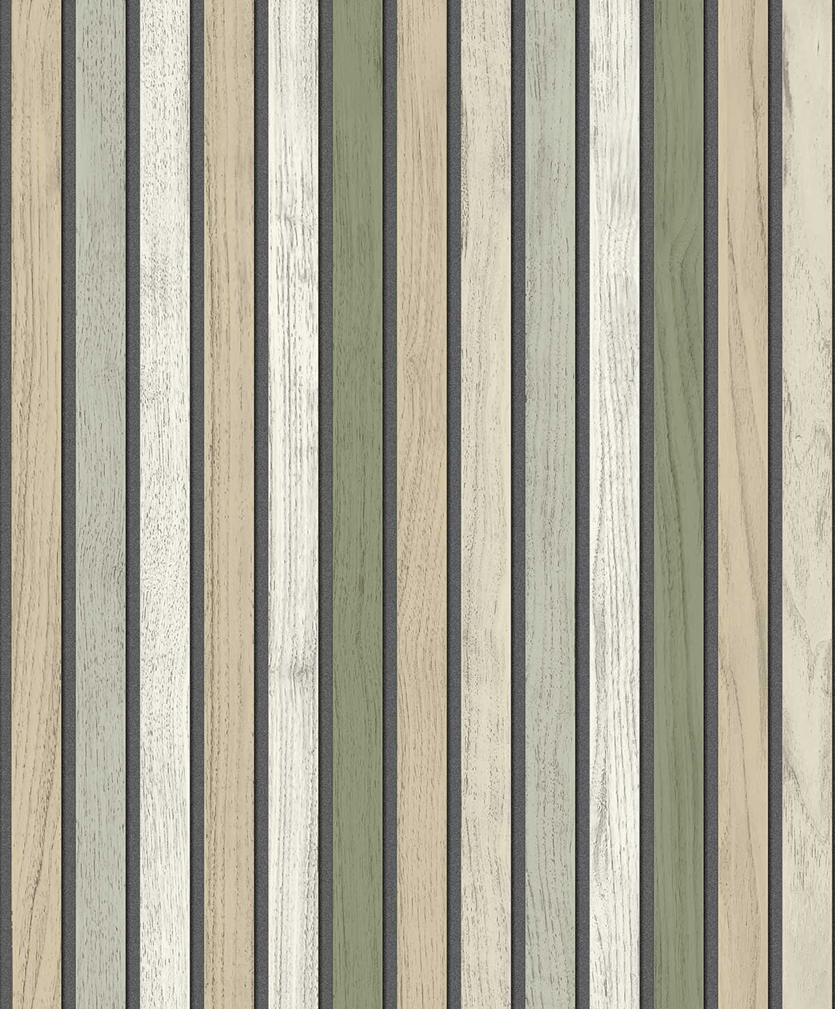 Papier peint lattes bois naturel sauge, HEXOA