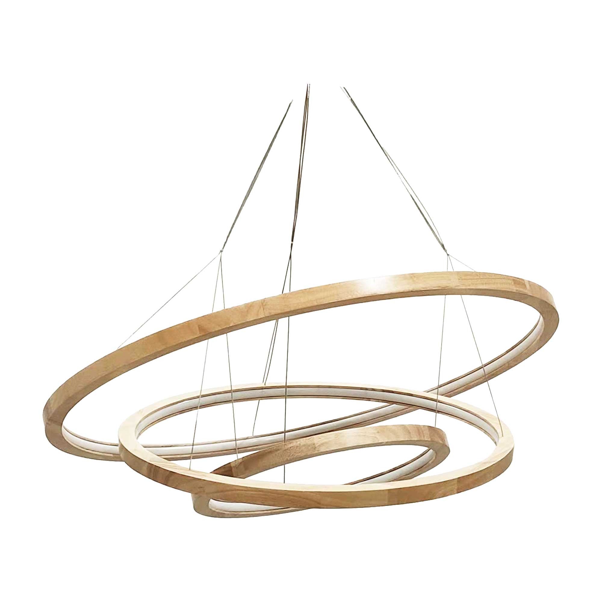 Suspension LED dimmable trois anneaux en bois d'Hévéa, CECLON, C-CREATION