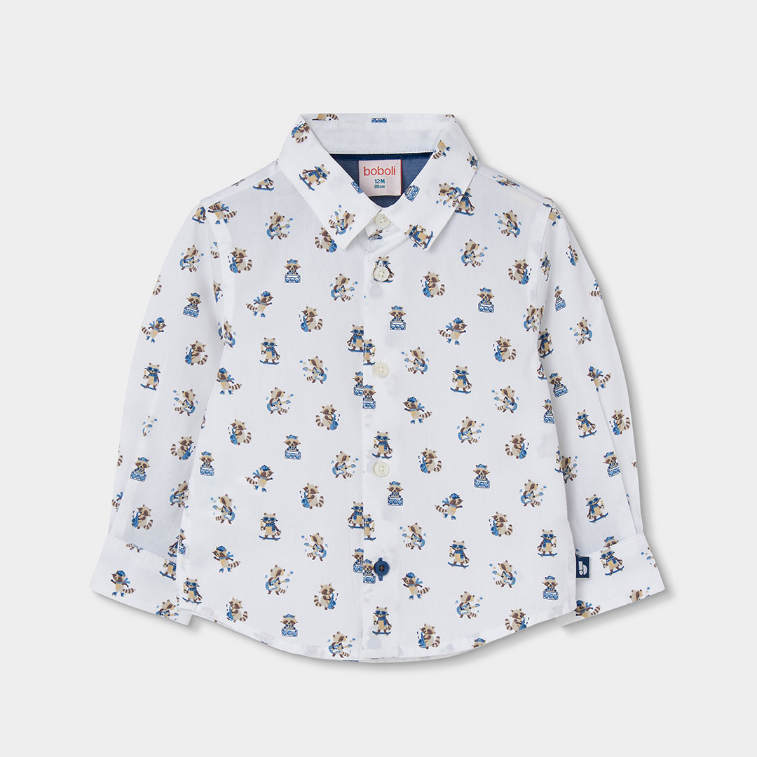 Chemise garçon popeline imprimé ratons laveurs, BOBOLI