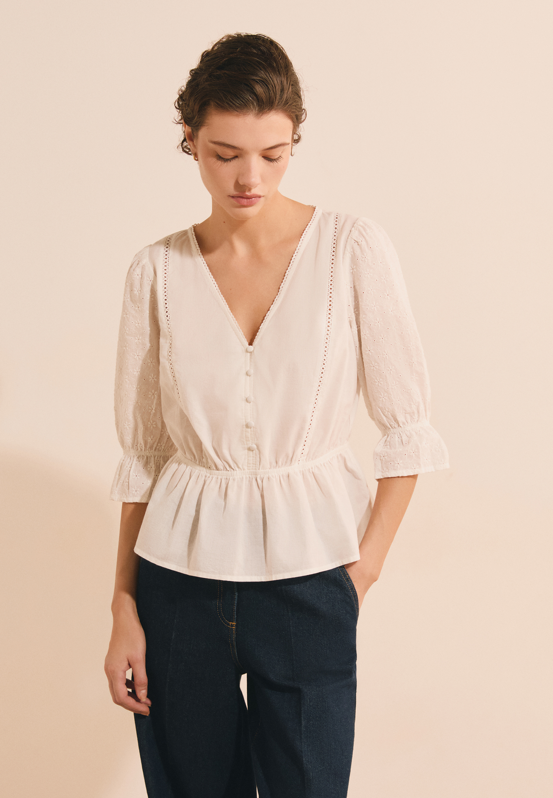 Blouse avec manches en broderie anglaise A CASHA BROD, ETAM