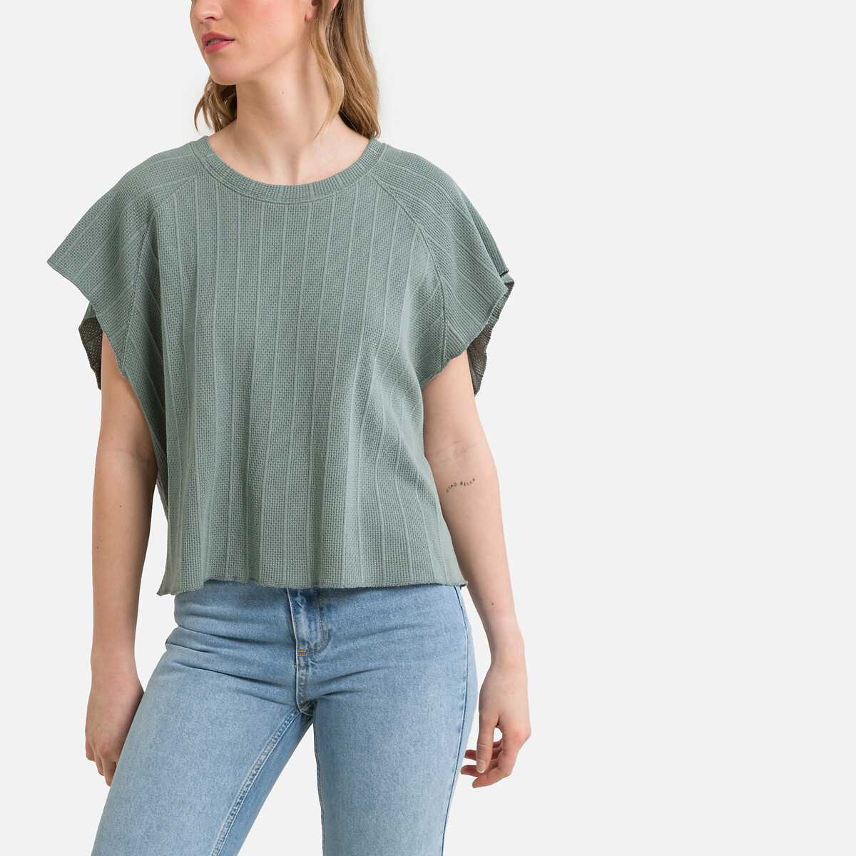 Pyjsun Cotton Cropped T-Shirt with Crew Neck and Short Sleeves