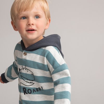 Dinosaur Print/Striped Hoodie in Cotton Mix LA REDOUTE COLLECTIONS