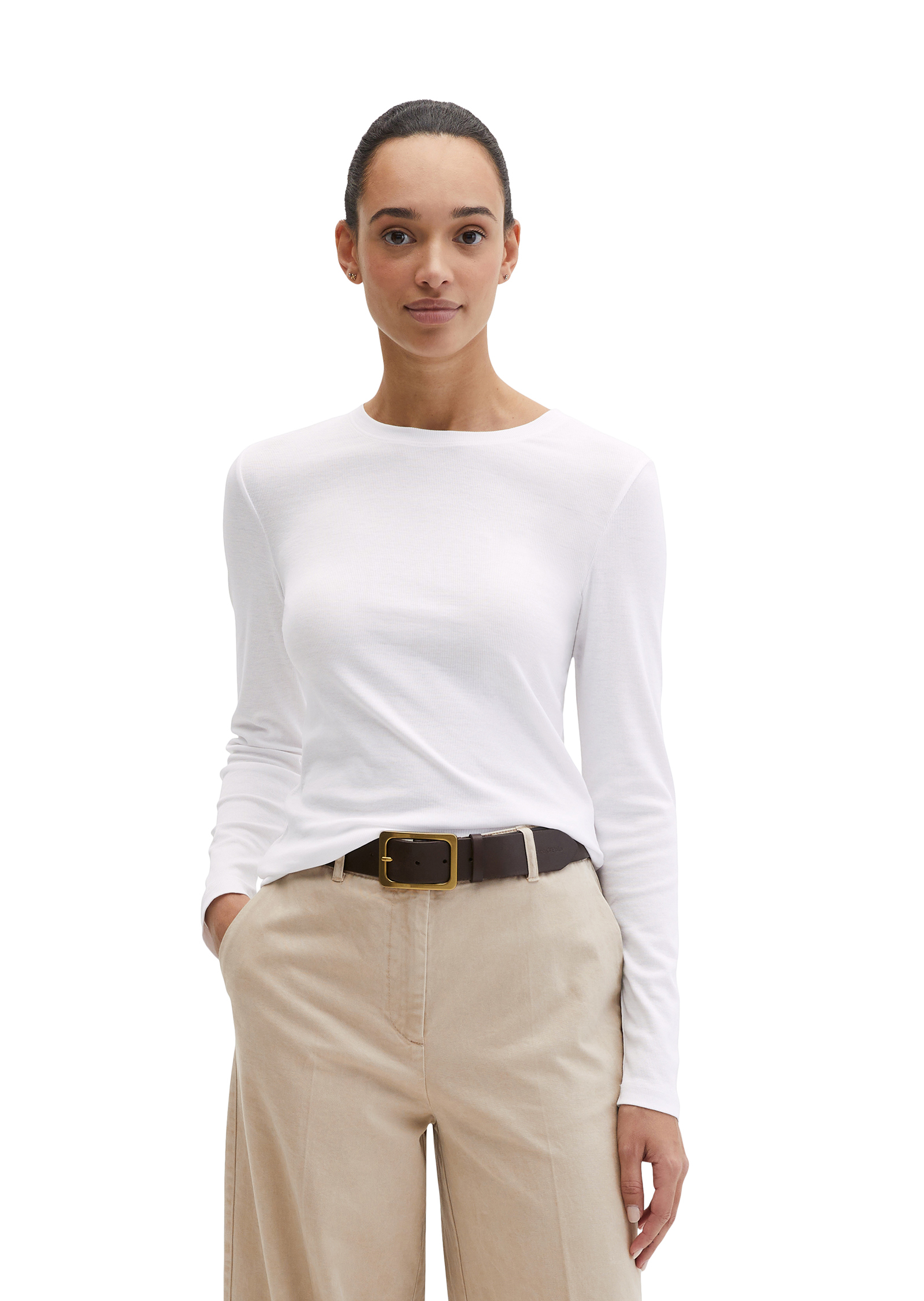 T-shirt à manches longues slim garment-dyed en jersey côtelé, MARC O'POLO