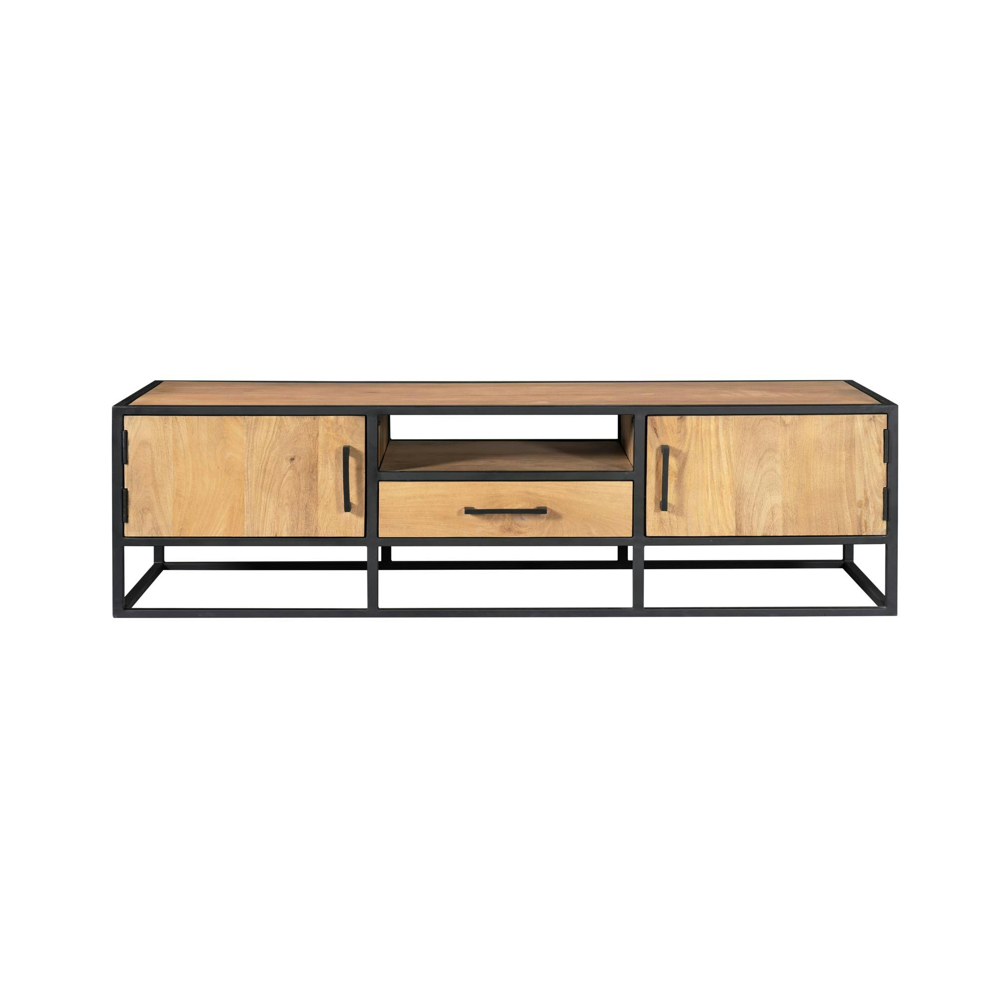 Meuble TV en bois clair 2 portes 1 tiroir 180 cm RIVANO, PIER IMPORT