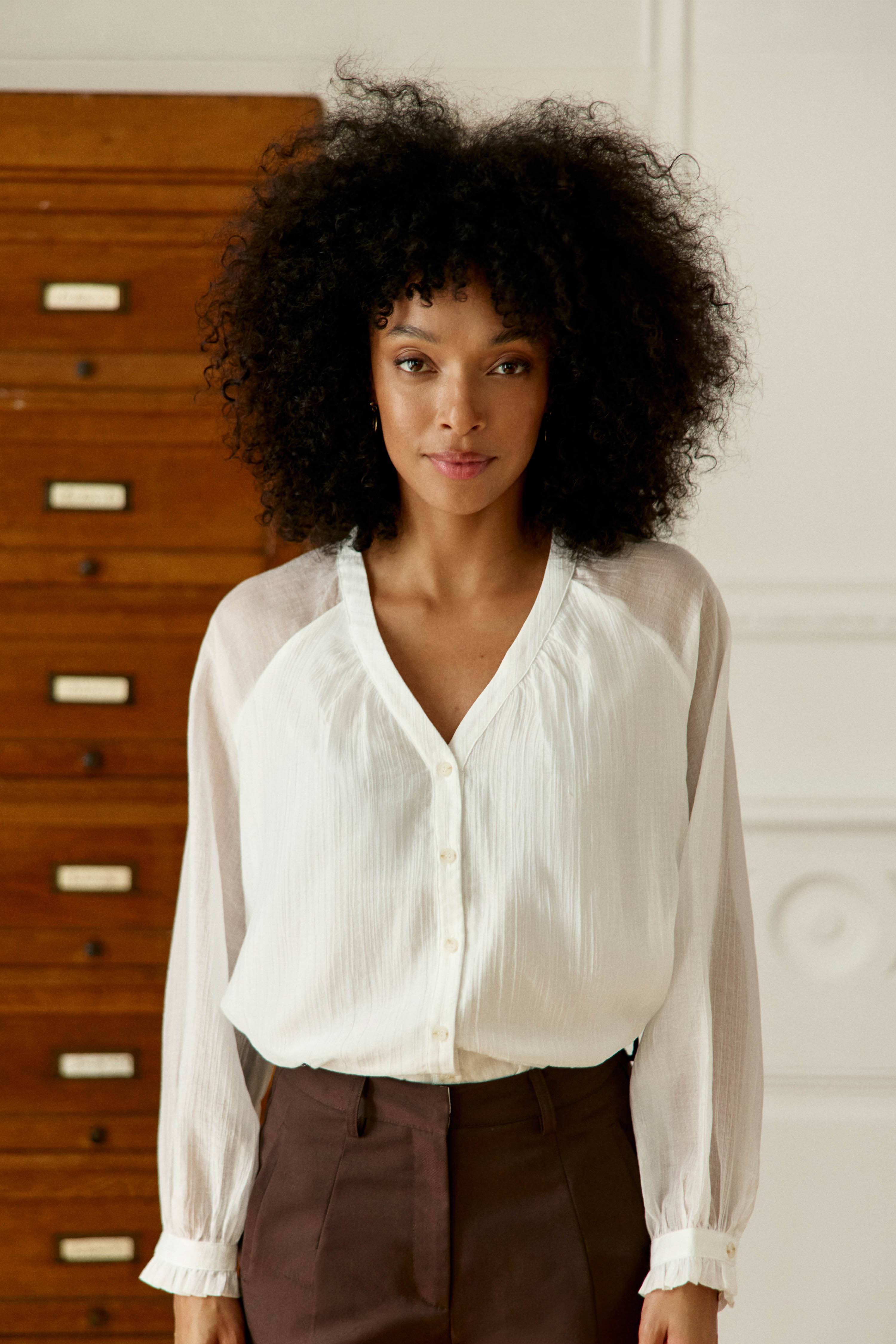 Blouse manches longues col v uni BERTINO, LA PETITE ETOILE
