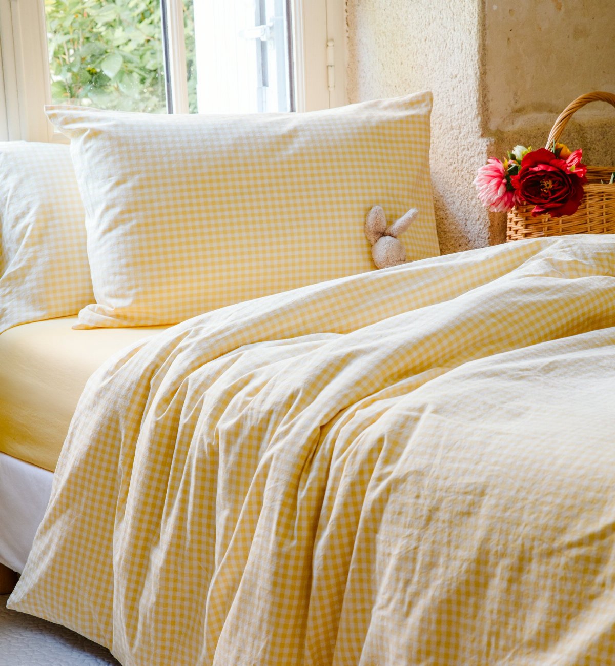 Housse de couette 1 personne en percale de coton bio, VICHY, KADOLIS