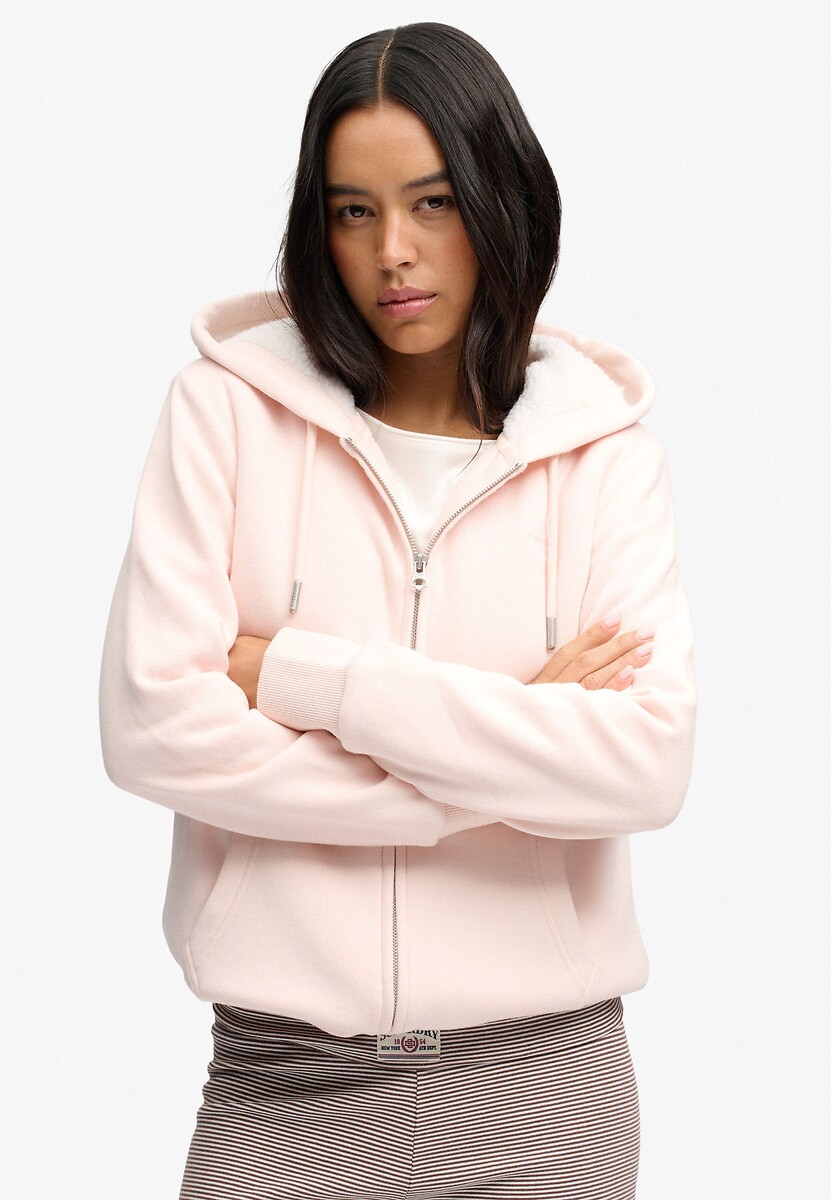 Borg-hoodie met rits en geborduurd Signature-logo, SUPERDRY