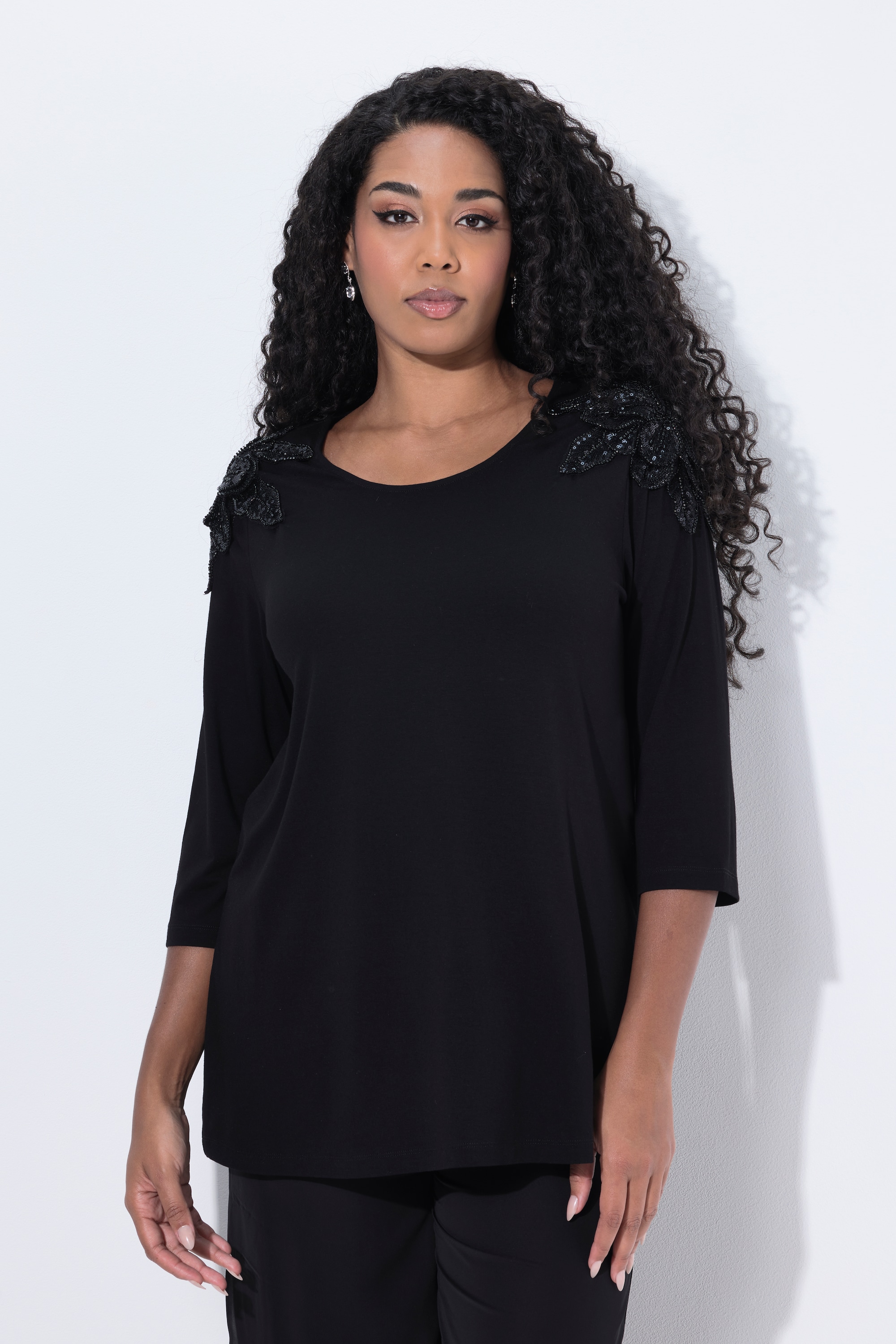 T-shirt avec fleurs en paillettes sequins, ULLA POPKEN